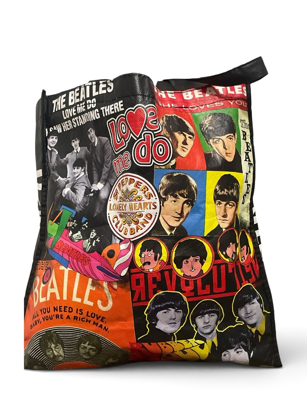 The Beatles Collage Tote Bag in Black, Red and Yellow Hot!!!